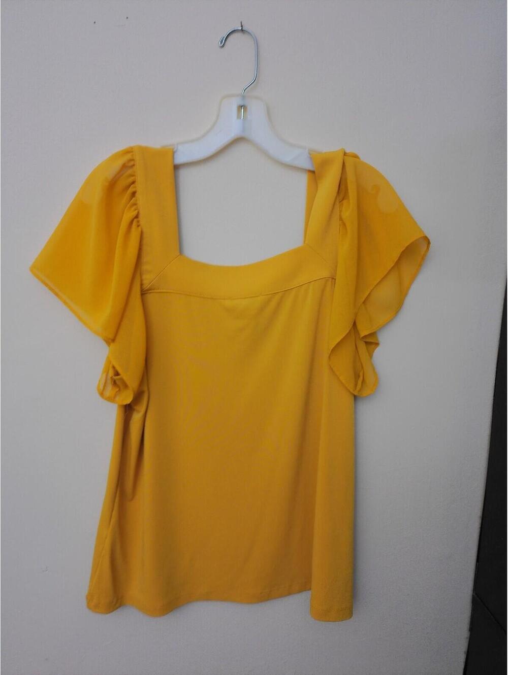 Calvin Klein Blouse Top Womens Yellow Size M Flutter Sleeve Square Neck - Picture 3 of 6